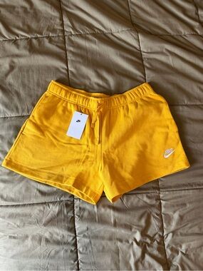 Nike Women's Yellow Fleece Drawstring Shorts